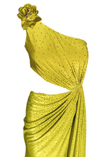 Cult Moda Crystal Embellished Cutout Mustard Cocktail Dress - Runway Catalog