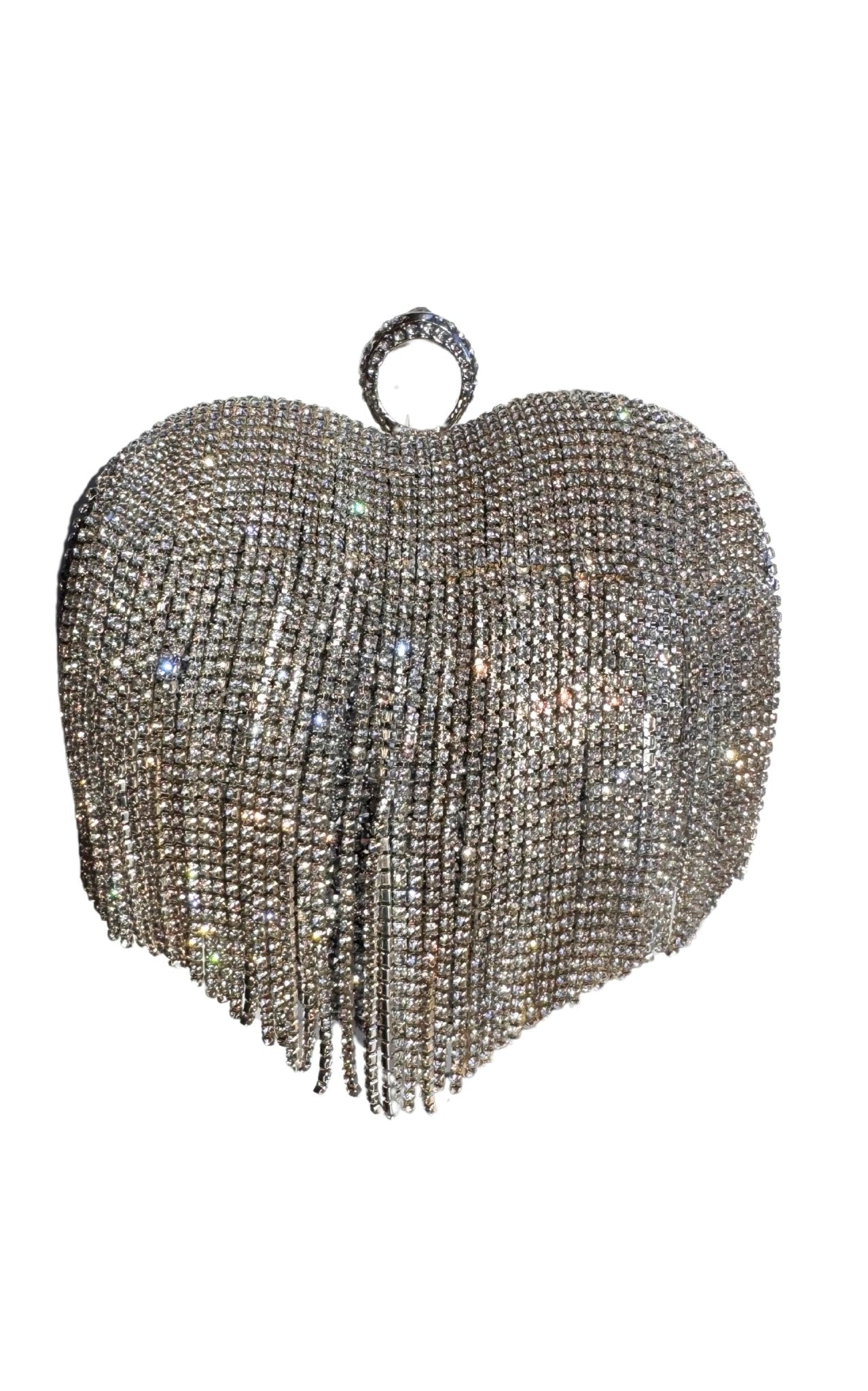 Cult Moda Crystal Fringe Heart Clutch - Runway Catalog