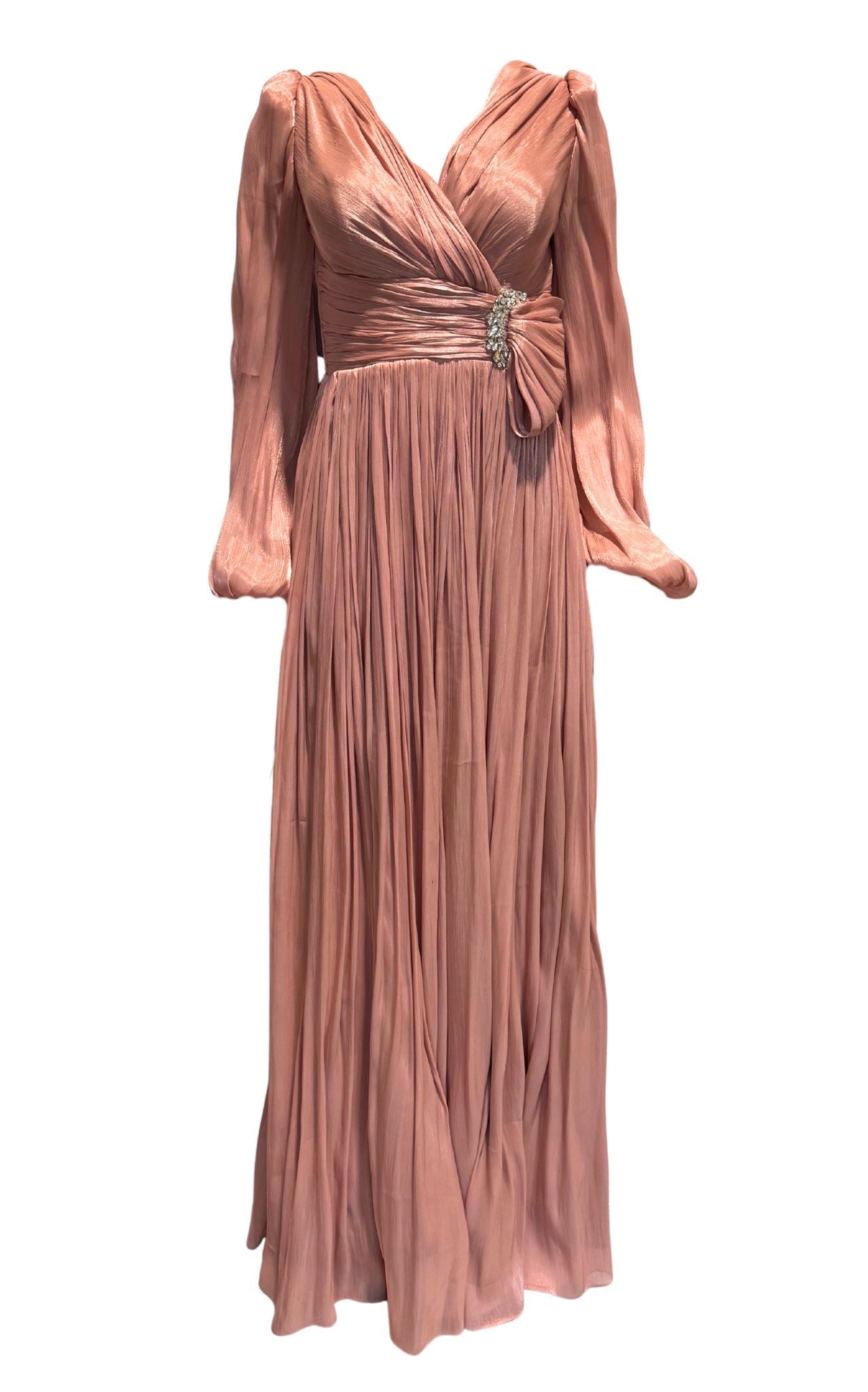 Cult Moda Dusty Terracotta Draped Chiffon Evening Gown - Runway Catalog