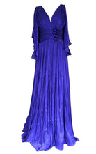Cult Moda Elegant Chiffon Evening Dress Gown with Floral Brooch in Blue - Runway Catalog
