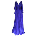 Cult Moda Elegant Chiffon Evening Dress Gown with Floral Brooch in Blue - Runway Catalog