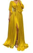 Cult Moda Elegant Chiffon Evening Dress Gown with Floral Brooch - Runway Catalog