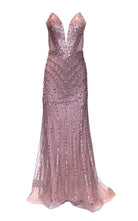 Cult Moda Formal Pink Dress V Plunge Neckline Strapless Beaded Fitted Dress - Runway Catalog
