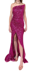 Cult Moda Fuchsia Sequin Asymmetric Bustier Cocktail Prom Dress - Runway Catalog