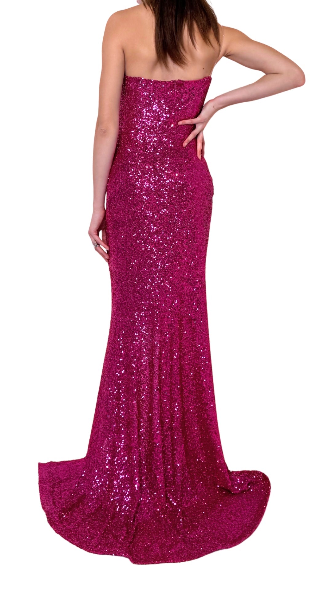 Cult Moda Fuchsia Sequin Asymmetric Bustier Cocktail Prom Dress - Runway Catalog