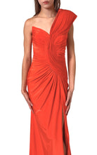 Cult Moda Gilded Waves One - Shoulder Orange Party Cocktail Dress - Runway Catalog