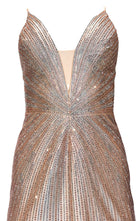 Cult Moda Gold Formal Dress with Rhinestone V Plunge Neckline Fitted Mermaid Leg Split - Runway Catalog