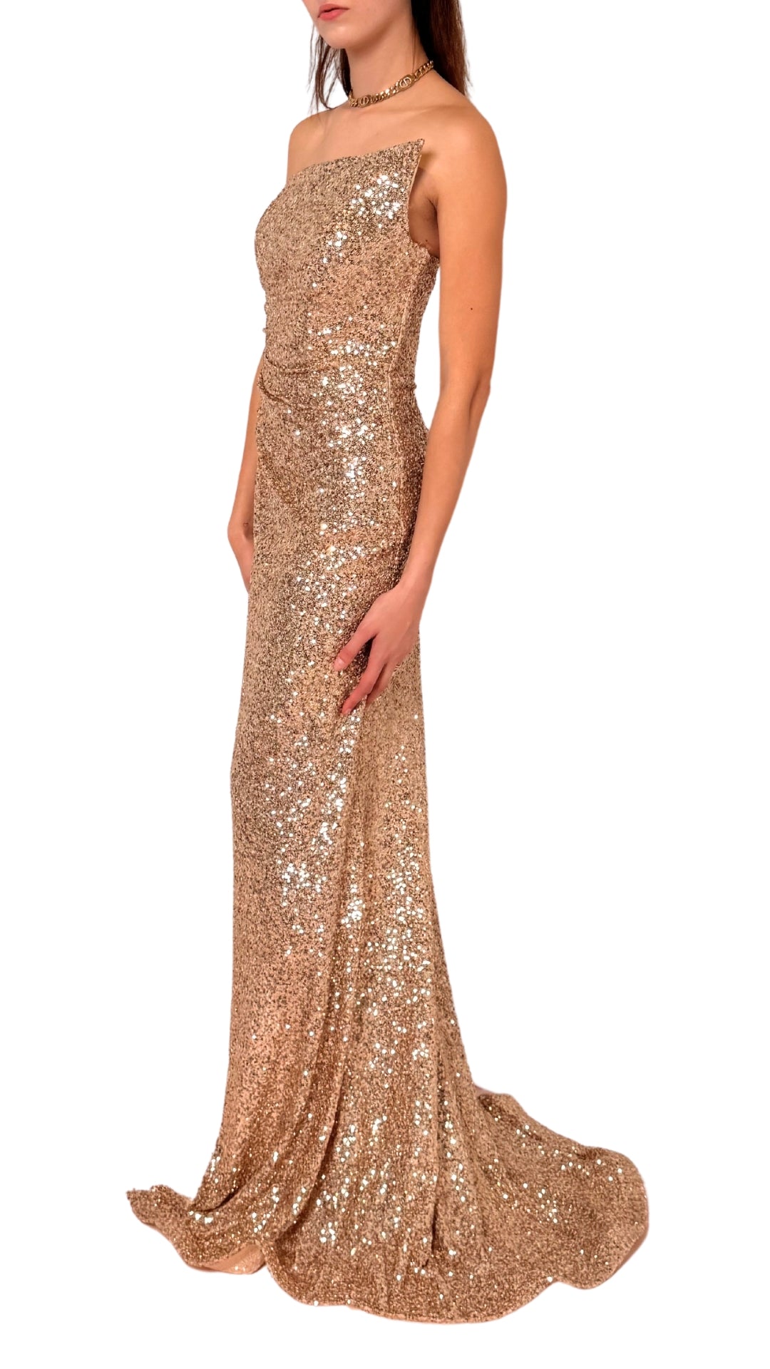Cult Moda Gold Sequin Asymmetric Bustier Cocktail Prom Dress - Runway Catalog