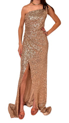 Cult Moda Gold Sequin Asymmetric Bustier Cocktail Prom Dress - Runway Catalog
