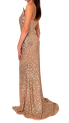 Cult Moda Gold Sequin Asymmetric Bustier Cocktail Prom Dress - Runway Catalog