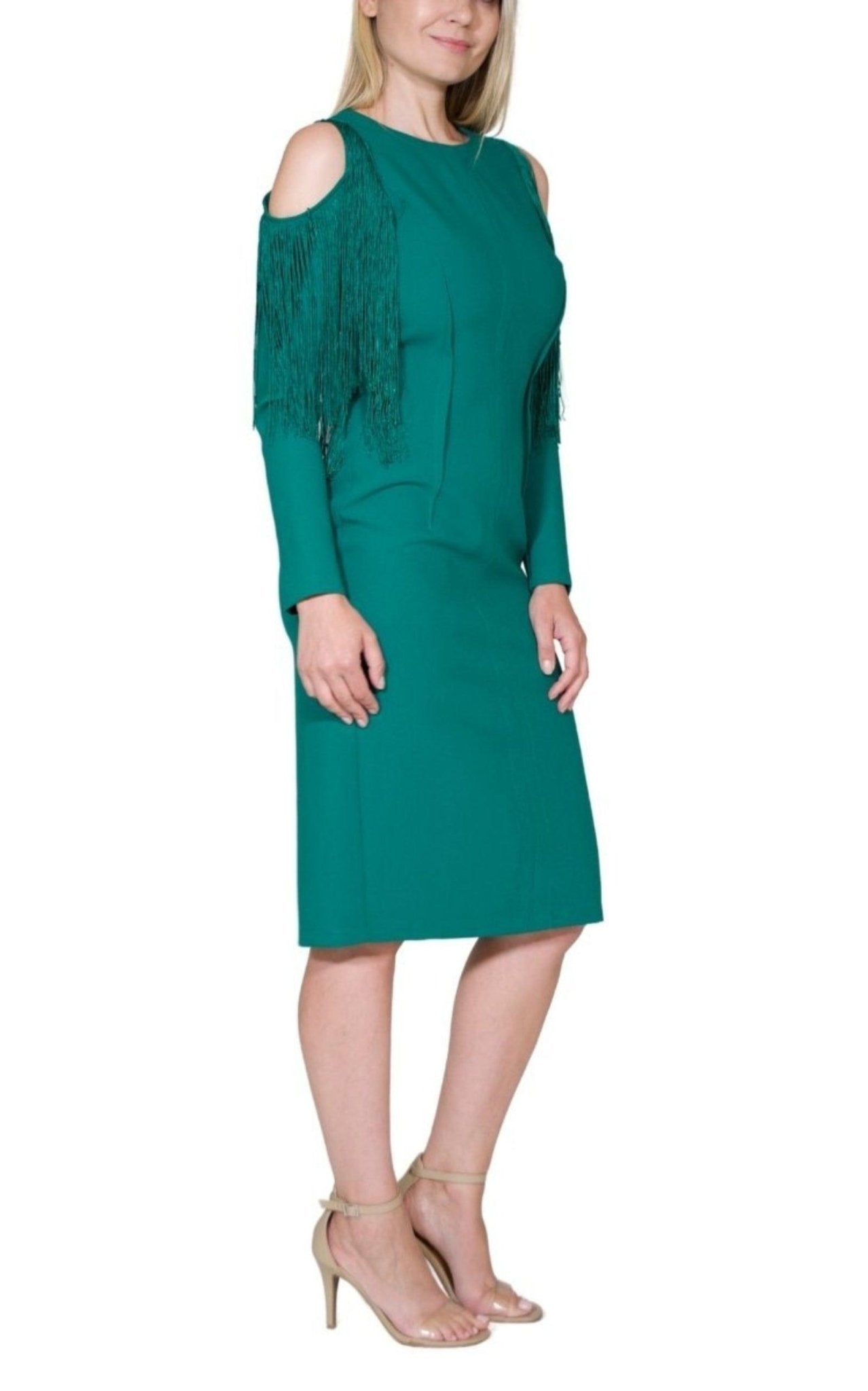 Cult Moda Green Cold Shoulder Fringe Dress - Runway Catalog