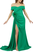 Cult Moda Off Shoulder Boat Neck Green Cocktail Prom Dress - Runway Catalog