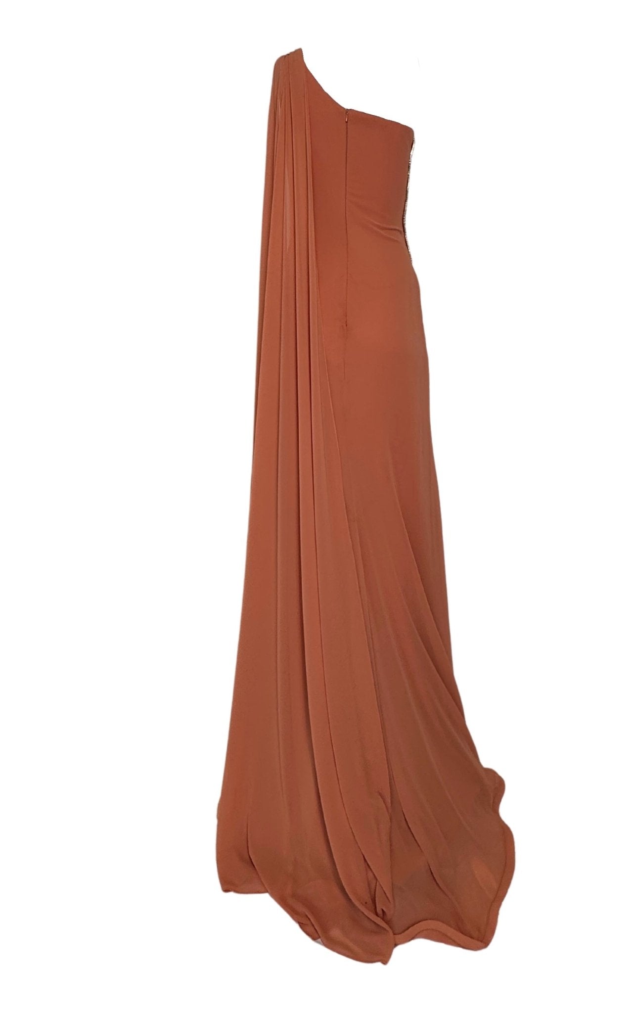 Cult Moda One Shoulder Beaded Gown in Brown - Runway Catalog