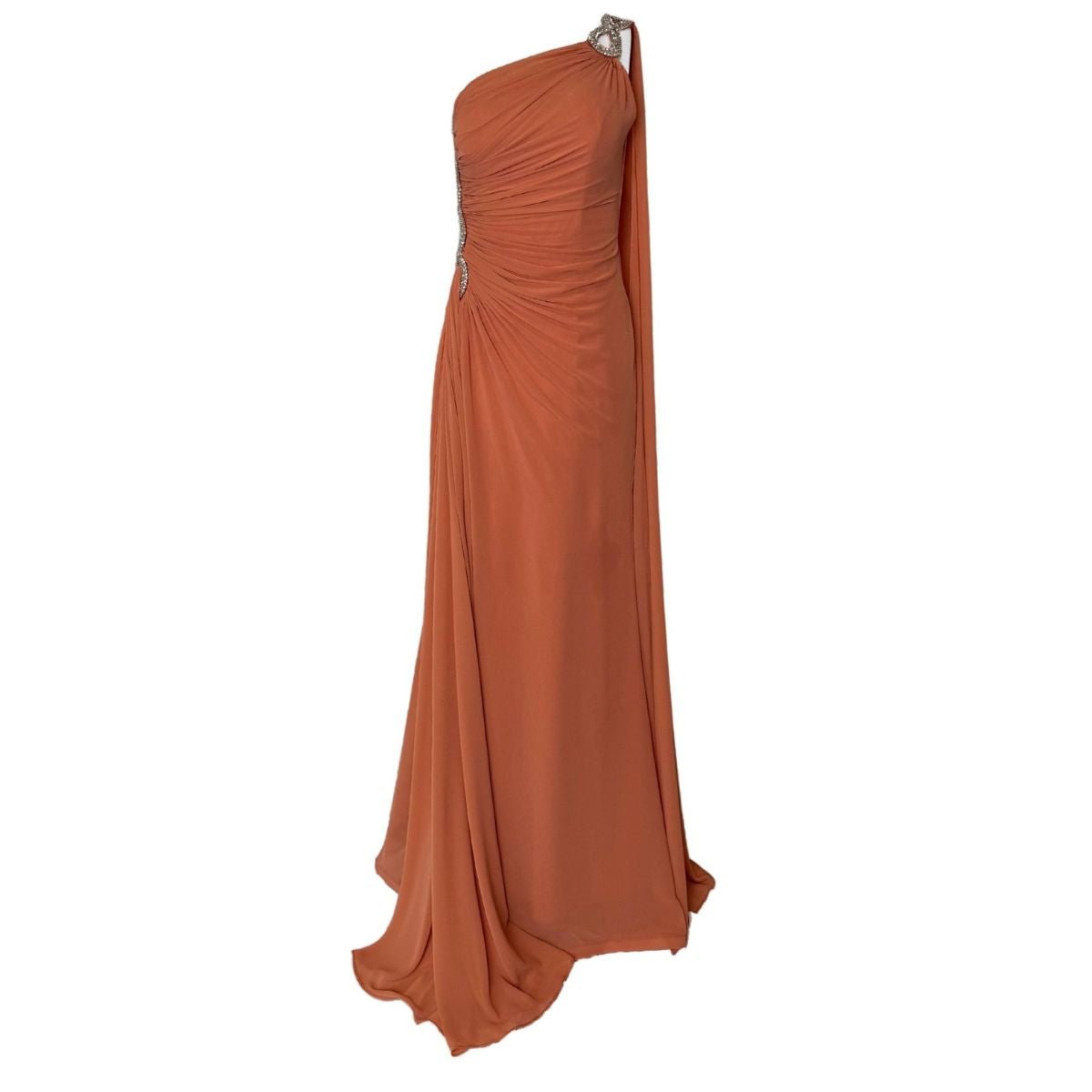 Cult Moda One Shoulder Beaded Gown in Brown - Runway Catalog