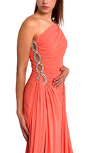 Cult Moda One Shoulder Beaded Gown in Coral - Runway Catalog