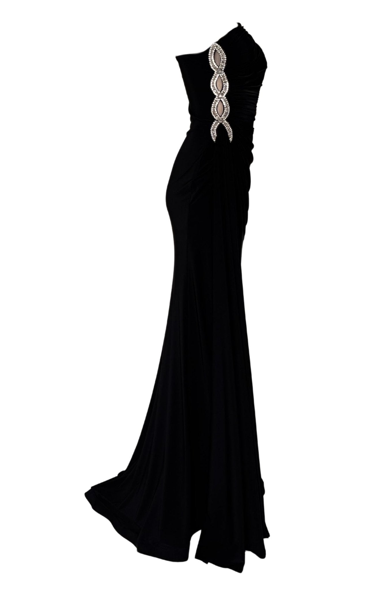 Cult Moda One Shoulder Beaded Stretch Gown in Black - Runway Catalog