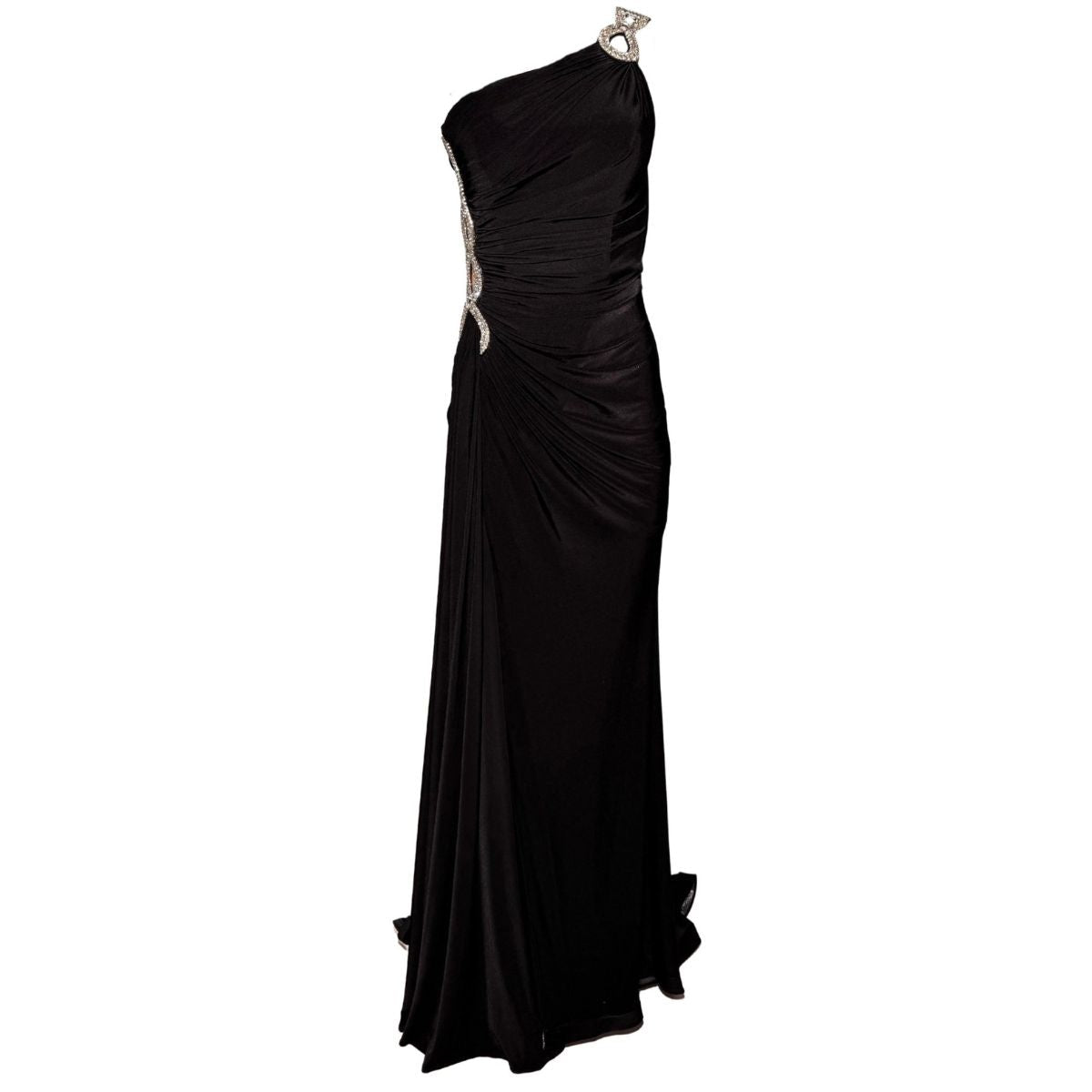 Cult Moda One Shoulder Beaded Stretch Gown in Black - Runway Catalog