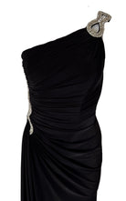 Cult Moda One Shoulder Beaded Stretch Gown in Black - Runway Catalog
