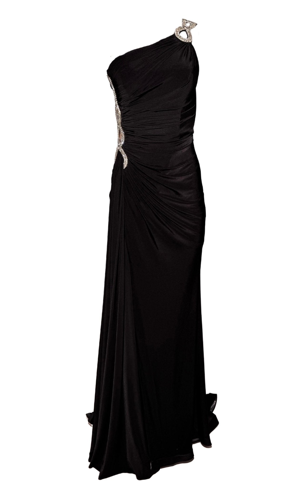 Cult Moda One Shoulder Beaded Stretch Gown in Black - Runway Catalog