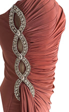 Cult Moda One Shoulder Beaded Stretch Gown in Brown - Runway Catalog