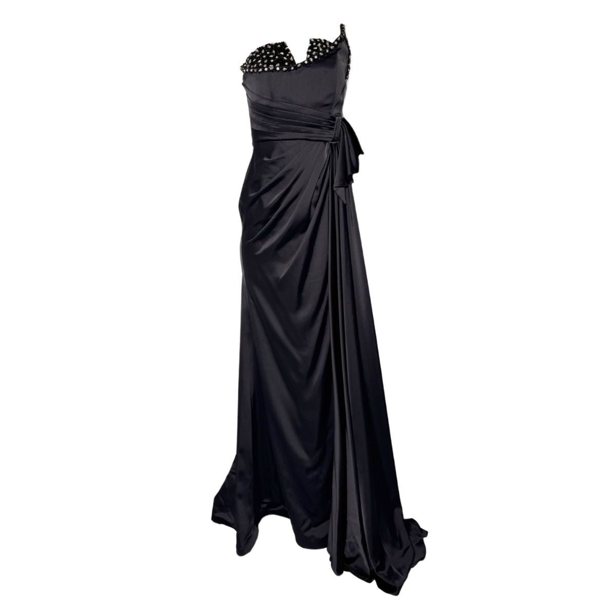 Cult Moda One Shoulder Black Satin Draped Corset Dress - Runway Catalog
