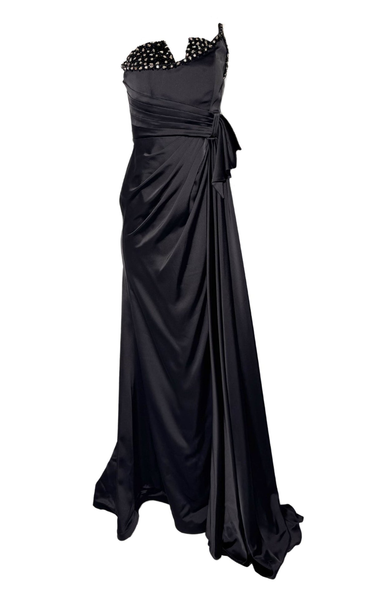 lo formal one shoulder satin corset dress Black Prom Gown FR 40 What Colour Suits Go Detail: Front Tie shoulder neckline and sleeveless Select Loafer Size:46