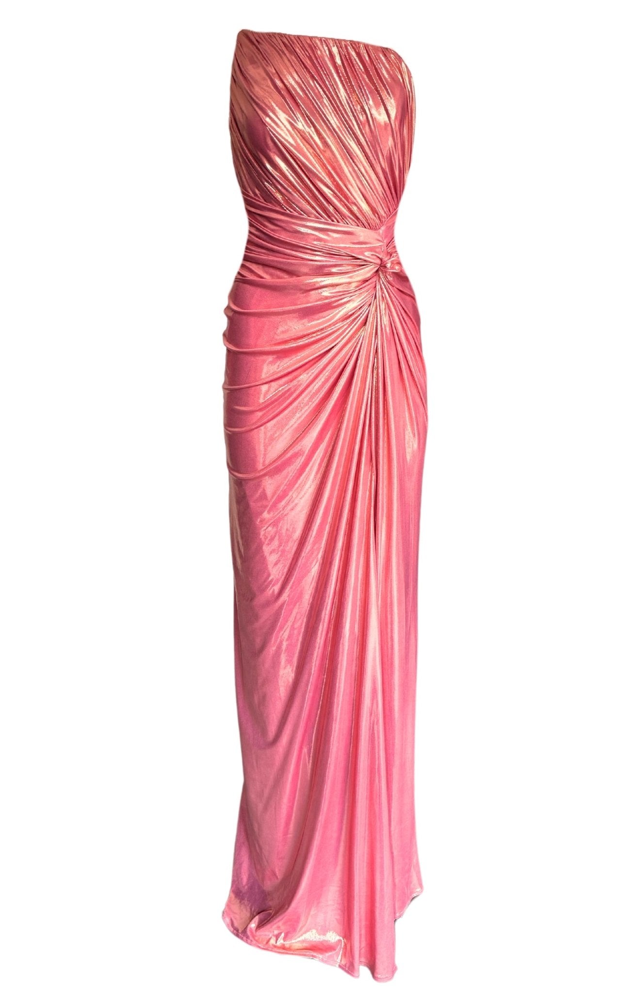 Asymmetric Pink Iridescent Metallic Draped Gown Runway Catalog Asymmetric Pink Iridescent Metallic Draped Gown Runway Catalog