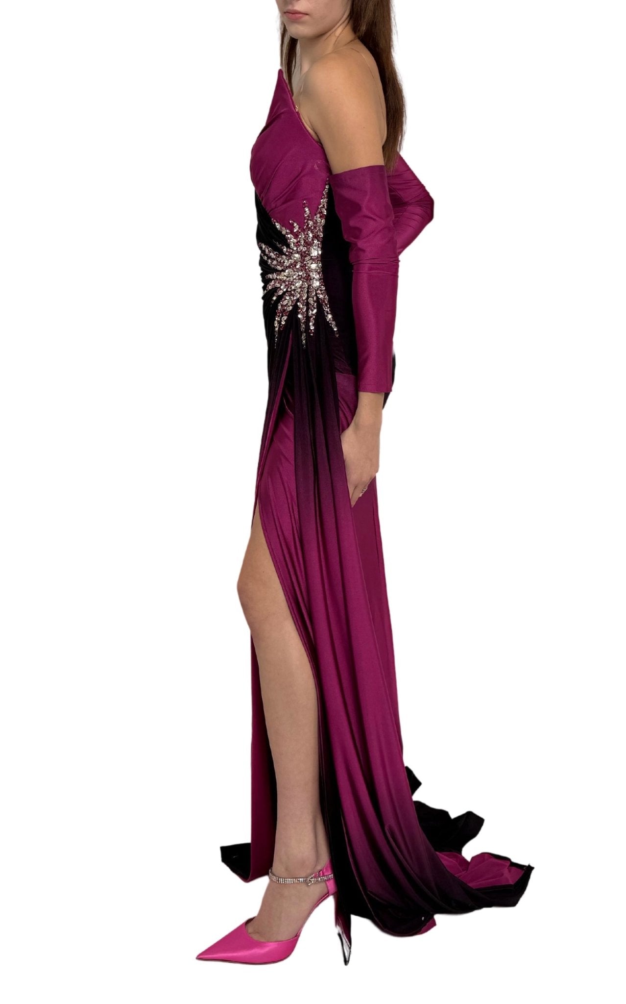 Cult Moda Rhinestone Embellished Burgundy Ombre Party Dress to Impress - Runway Catalog