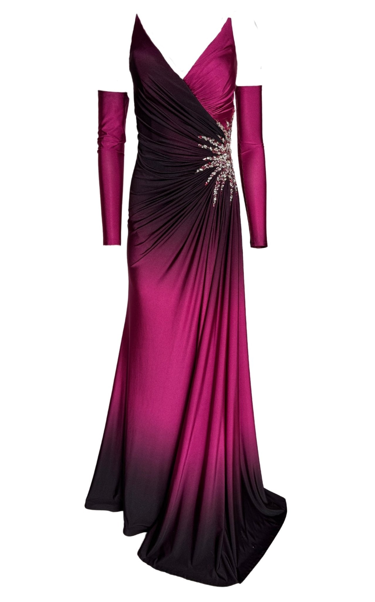 dinner party dress to impress Burgundy Ombre FR 40 Folded Off-the-shoulder Garnet Satin and sexy side cutouts 1999store Color:Bright Yellow*