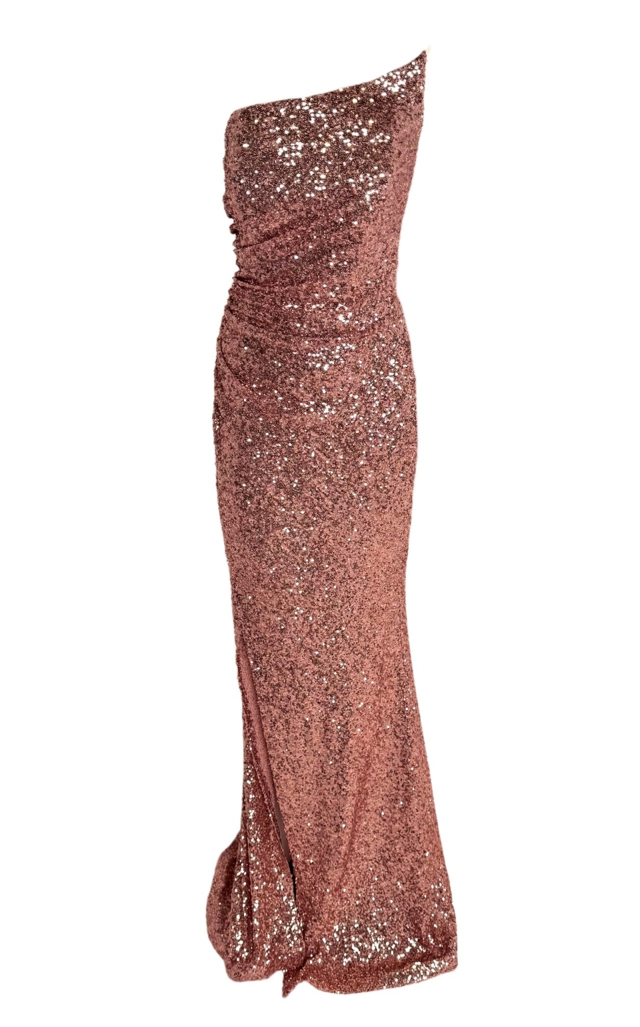 green emerald velvet dress Rose Gold Sequin One-Strap Unique Cutouts Mermaid Prom Gown