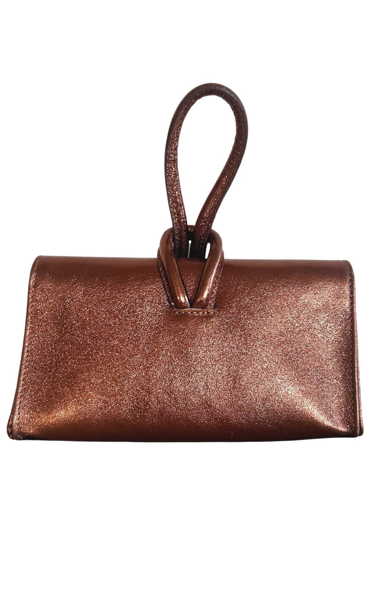 Cult Moda Single Handle Wristlet Crossbody Bag in Bronze - Runway Catalog