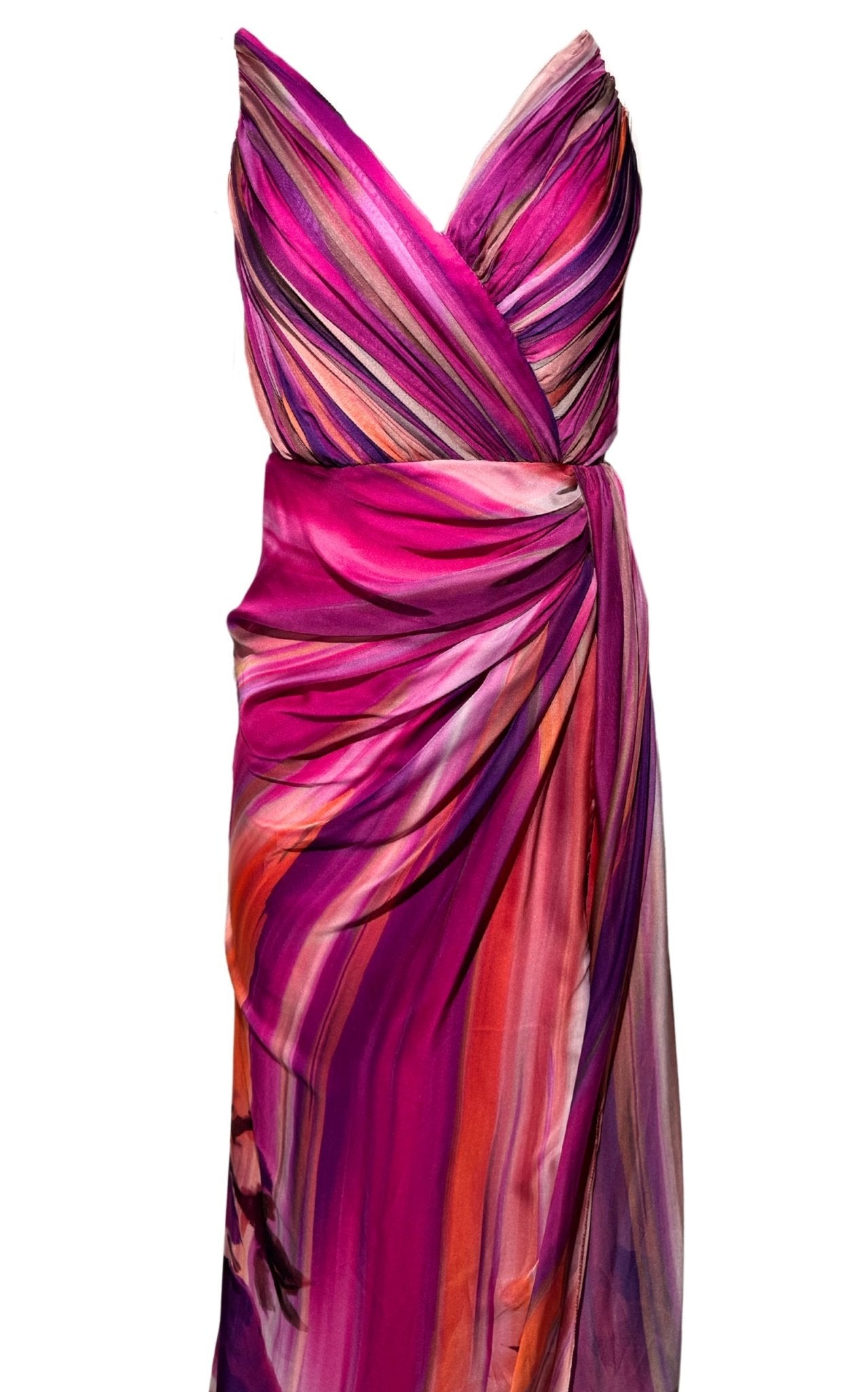 Cult Moda Strapless Chiffon Fuchsia Prom Gown with Slit - Runway Catalog