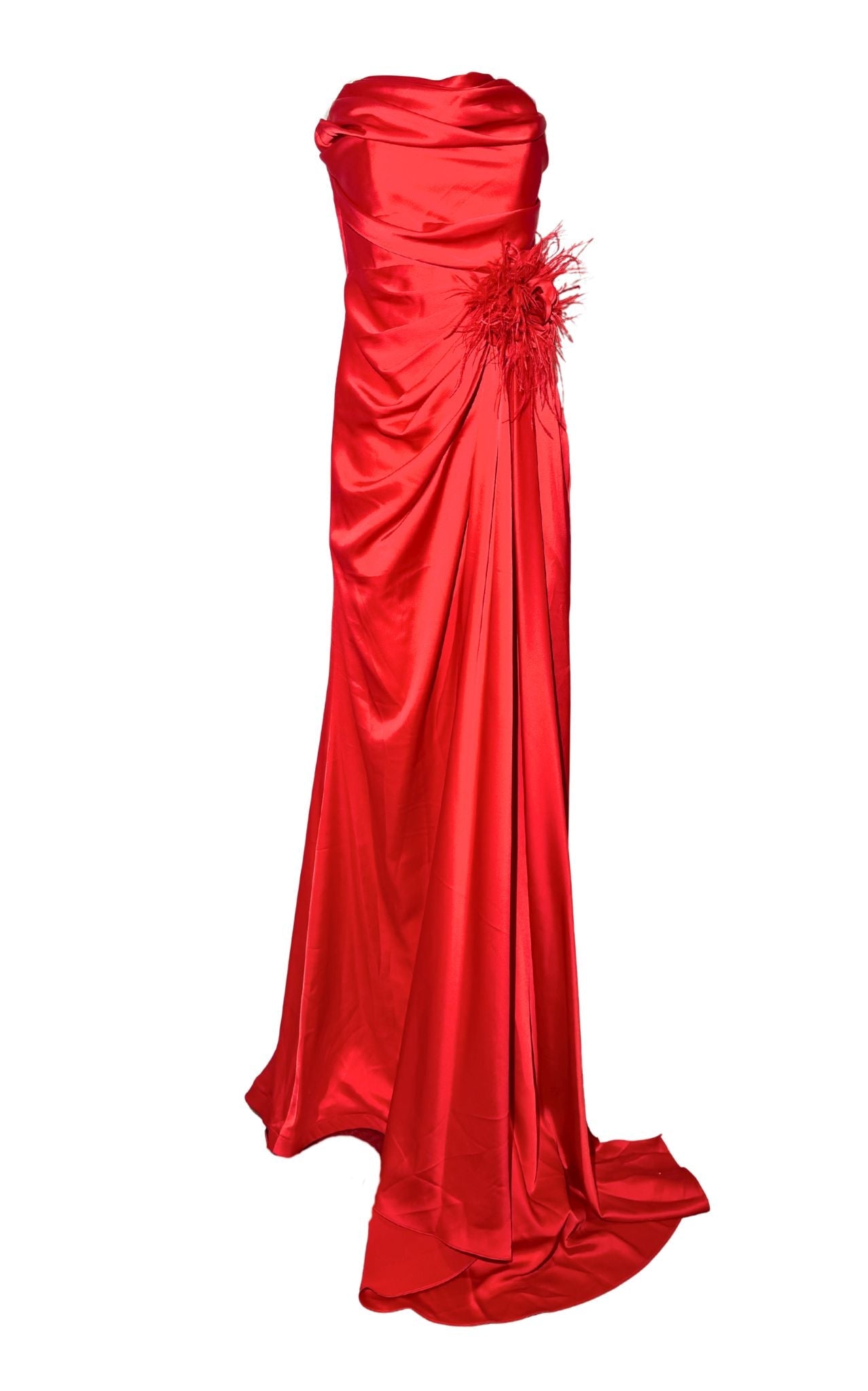 Cult Moda Strapless Draped Satin Gown in Scarlet Red - Runway Catalog