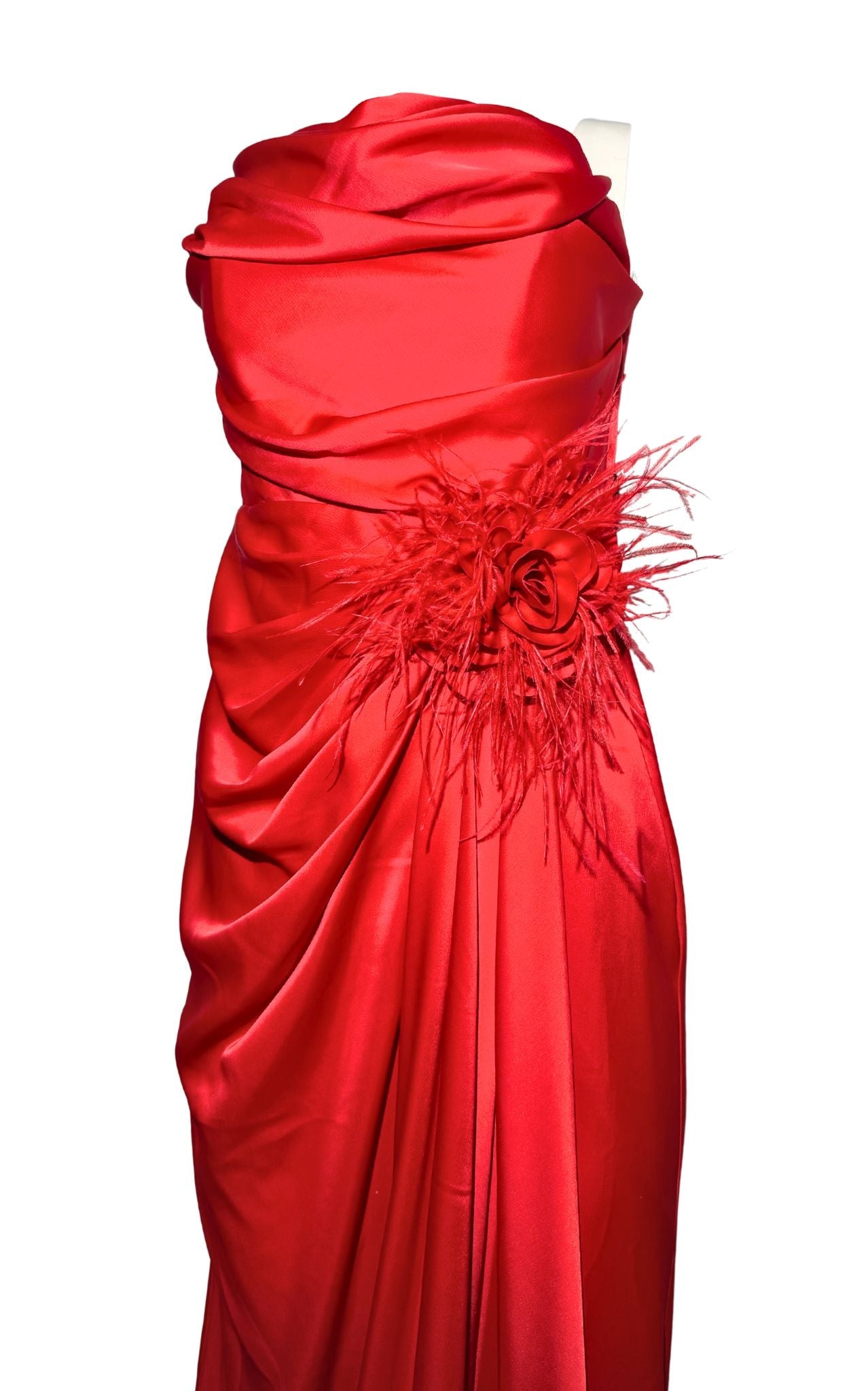 Cult Moda Strapless Draped Satin Gown in Scarlet Red - Runway Catalog
