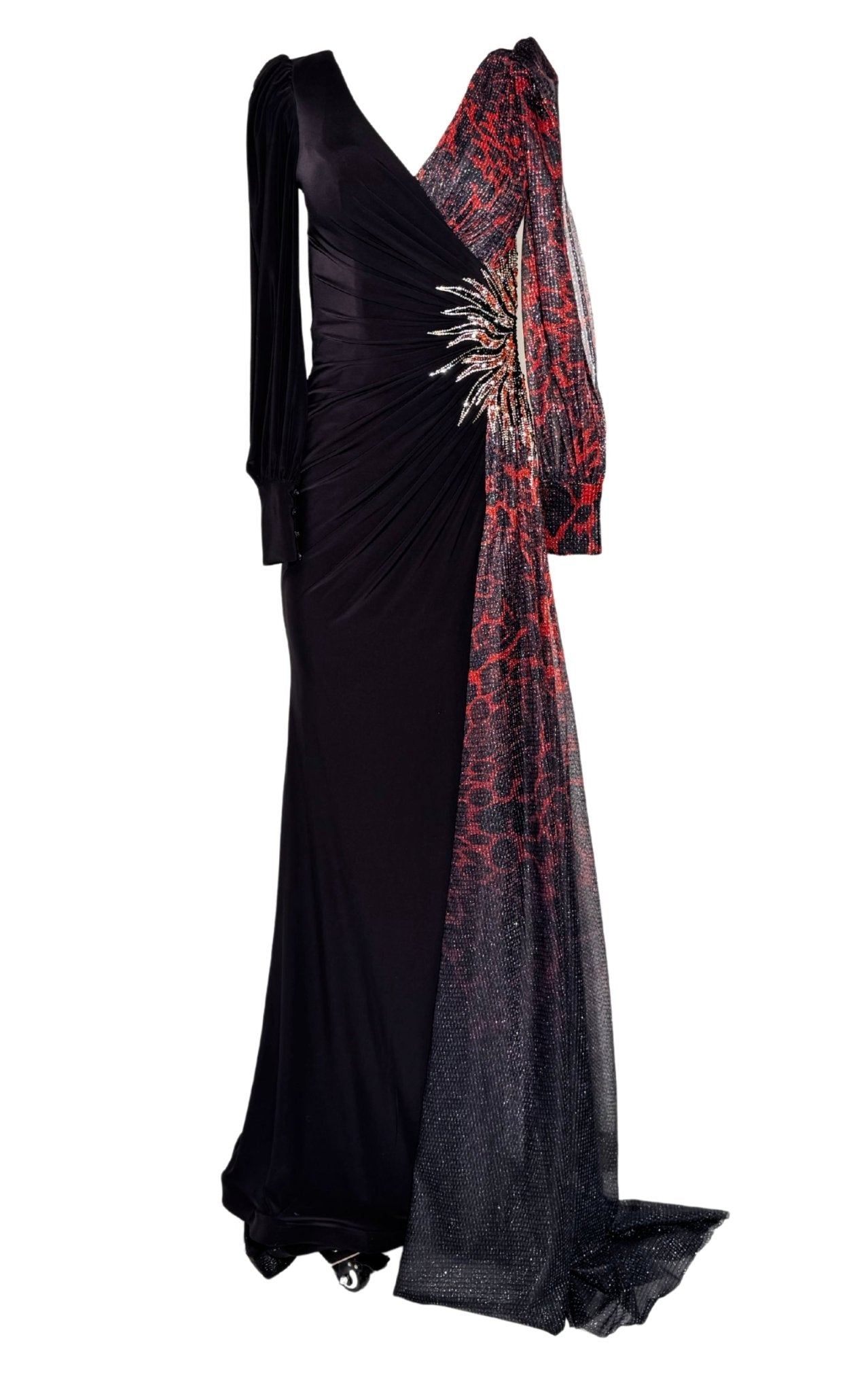 Cult Moda V - neck Leopard Pattern Evening Cocktail Gown - Runway Catalog