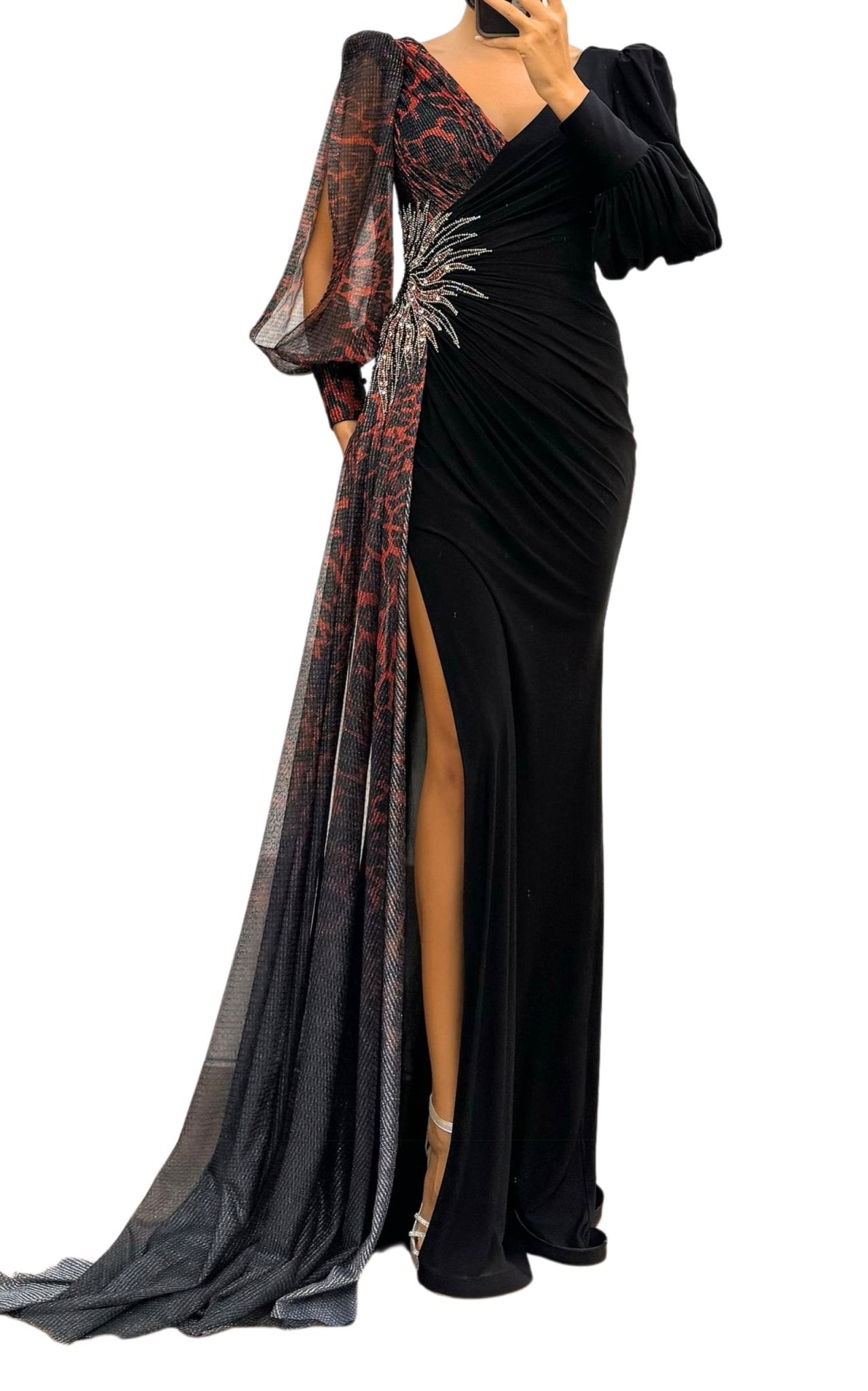 Cult Moda V - neck Leopard Pattern Evening Cocktail Gown - Runway Catalog