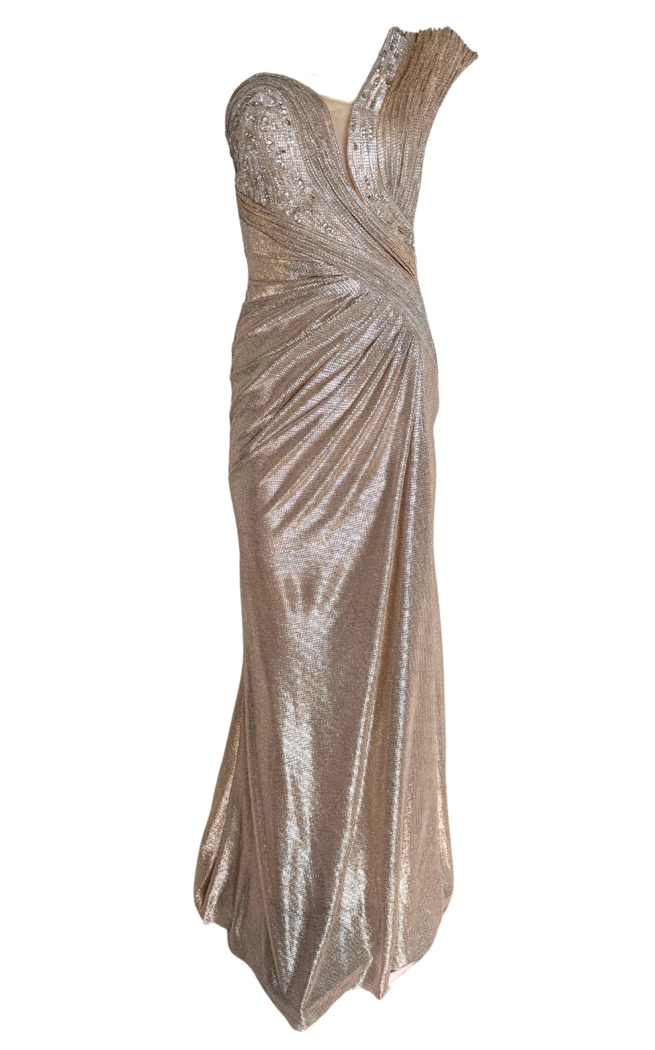 Cult Moda Waves Gold One - Shoulder Party Dress - Runway Catalog