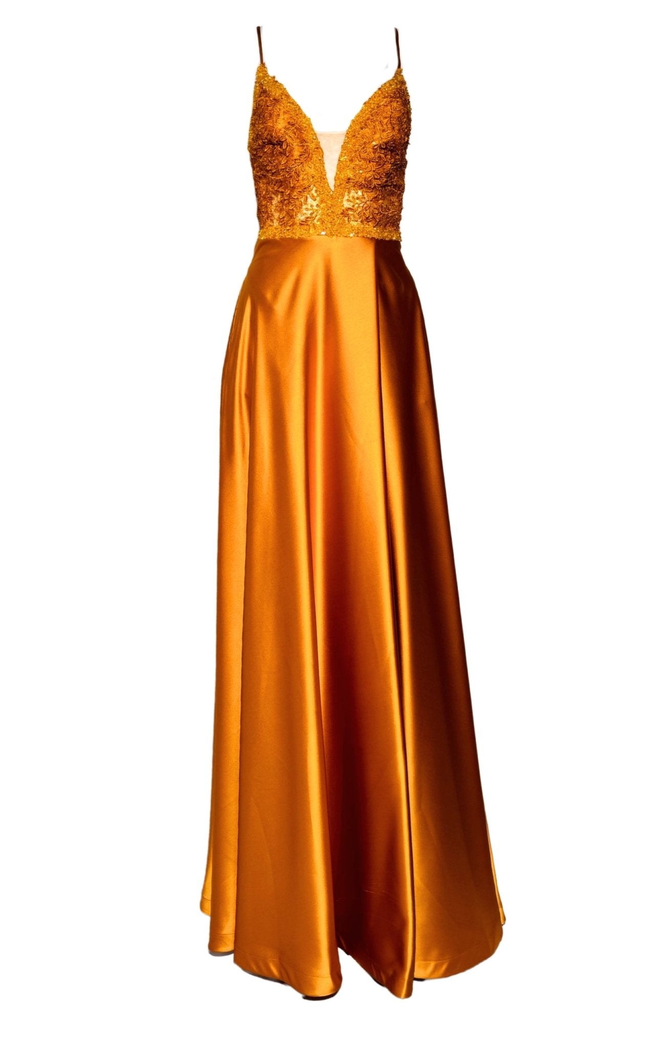 Cult Moda Yellow Long Prom Ball Gown with V - Neck and Open Back - Runway Catalog