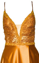 Cult Moda Yellow Long Prom Ball Gown with V - Neck and Open Back - Runway Catalog