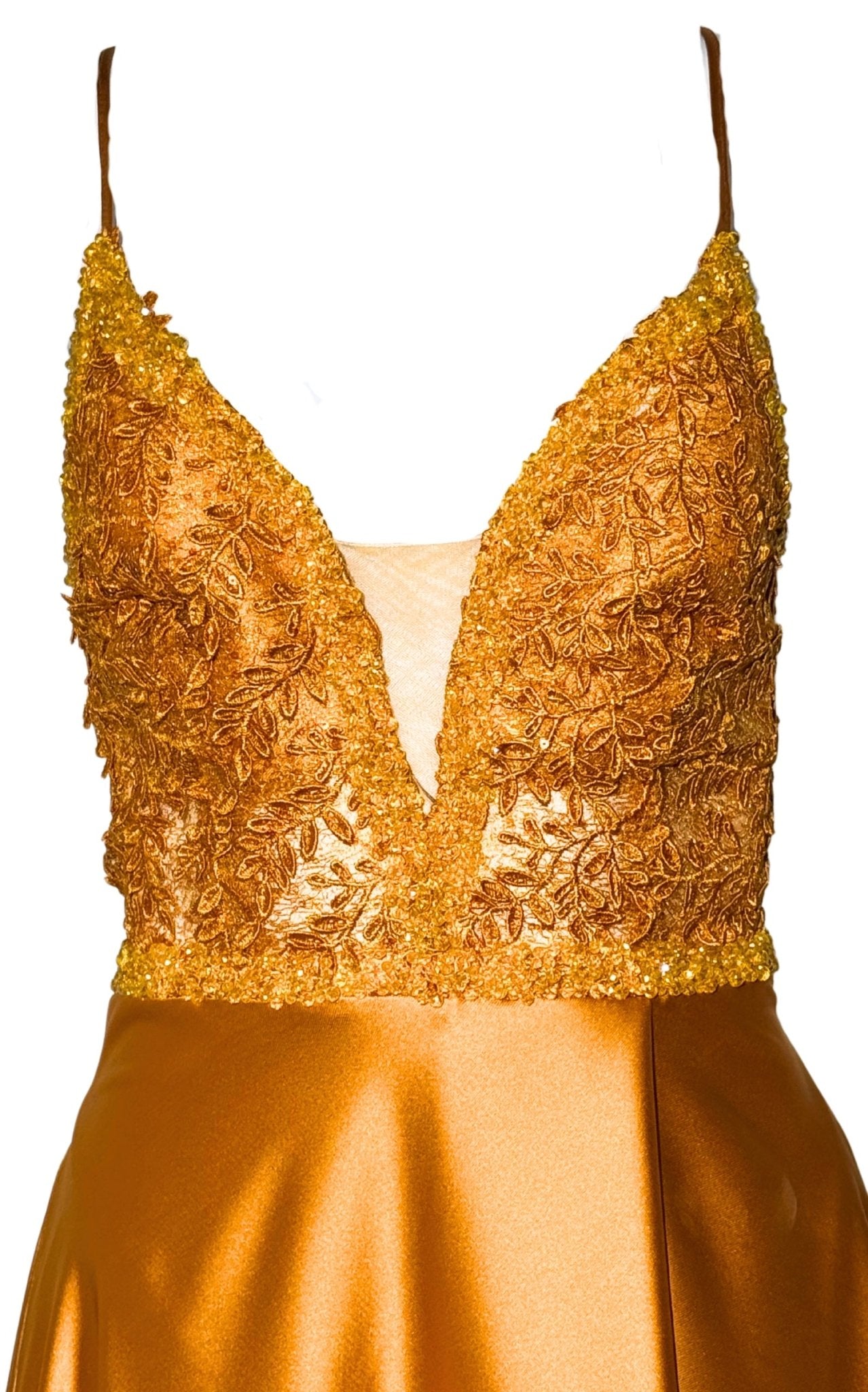 Cult Moda Yellow Long Prom Ball Gown with V - Neck and Open Back - Runway Catalog