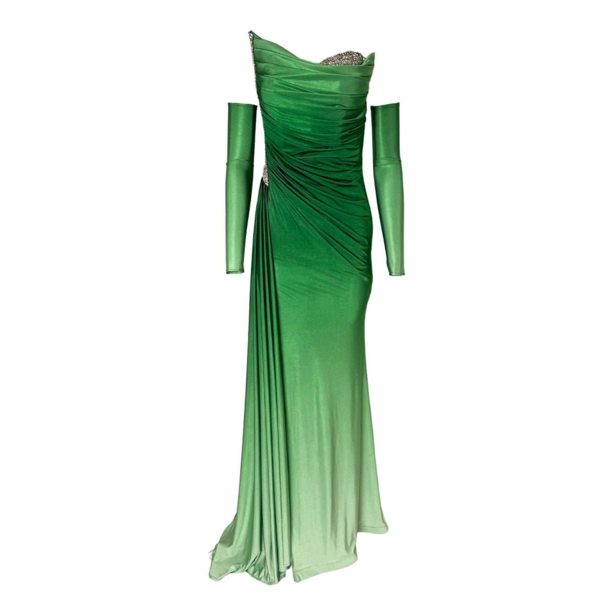 Dekolte Rhinestone Embellished Green Ombre Gown - Runway Catalog