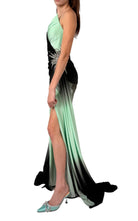 Dekolte Rhinestone Embellished Green Ombre Party Dress - Runway Catalog