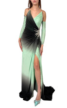 Dekolte Rhinestone Embellished Green Ombre Party Dress - Runway Catalog