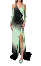 Dekolte Rhinestone Embellished Green Ombre Party Dress - Runway Catalog