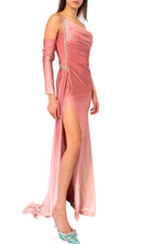 Robe ombrée rose pâle ornée de strass au décolleté plongeant - Catalogue Runway