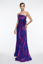 Dekolte Strapless Ombré Chiffon Gown with Feather Brooch - Runway Catalog