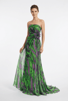 Dekolte Strapless Ombré Chiffon Gown with Feather Brooch - Runway Catalog