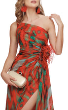 Robe de soirée décolletée sans bretelles à imprimé rouge - Catalogue Runway