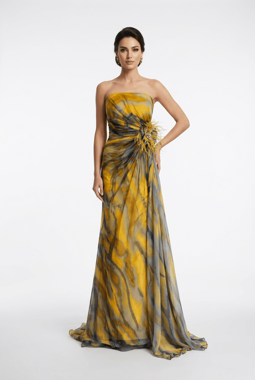 Dekolte Strapless Yellow Cocktail Dress - Runway Catalog