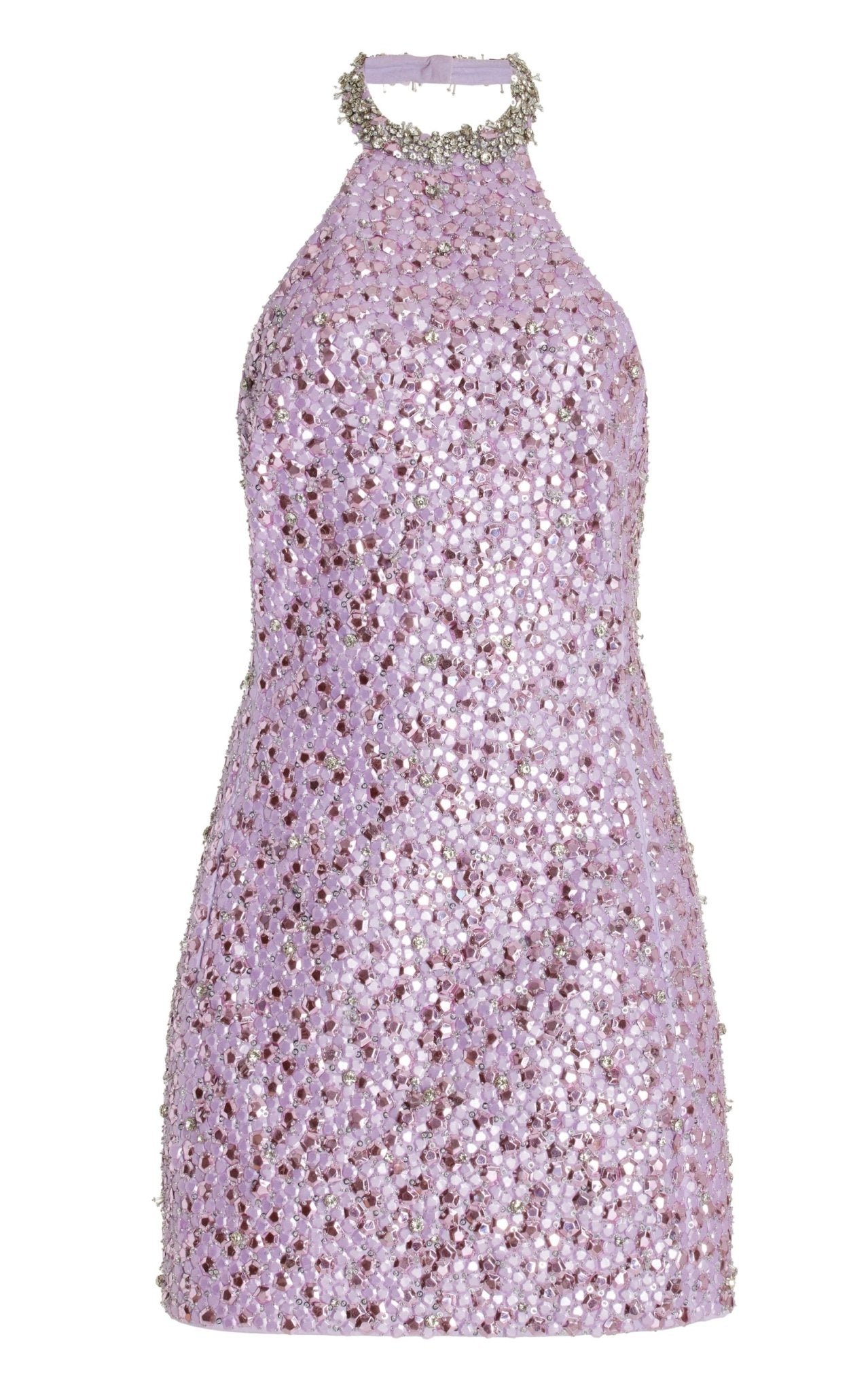 DES_PHEMMES Lila besticktes Stretch-Minikleid aus Baumwollsatin – Laufsteg-Katalog